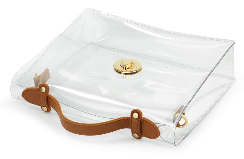 Hoxis Clear Bag with Turn Lock Closure Women's Cross Body Handbags Stadium Approved (Brown) - Image 3